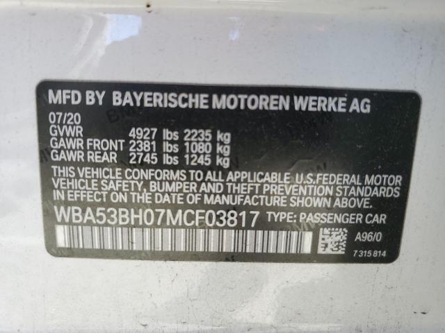 WBA53BH07MCF03817 - 2021 BMW 530 I WHITE photo 13