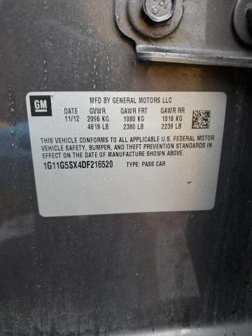 1G11G5SX4DF216520 - 2013 CHEVROLET MALIBU 3LT ნაცრისფერი ფოტო 12