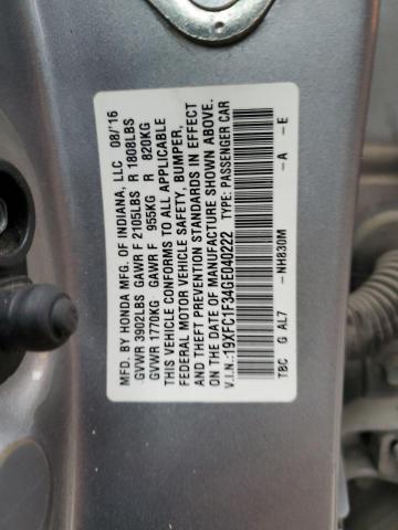 19XFC1F34GE040222 - 2016 HONDA CIVIC EX SILVER photo 12