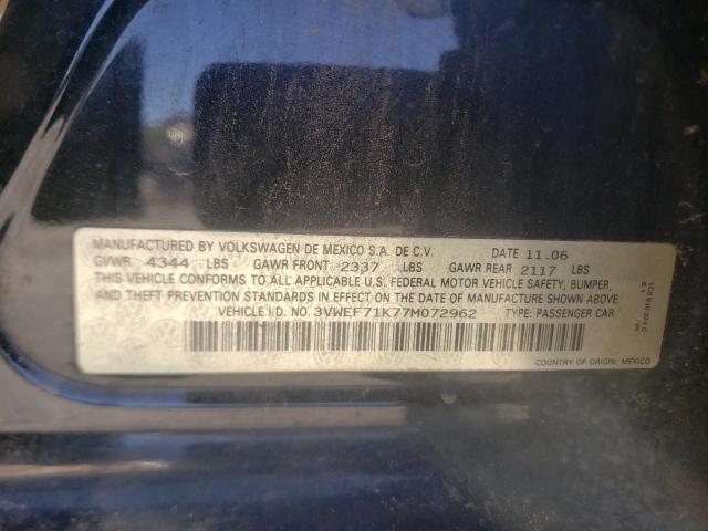 3VWEF71K77M072962 - 2007 VOLKSWAGEN JETTA WOLFSBURG 黑色 照片 10
