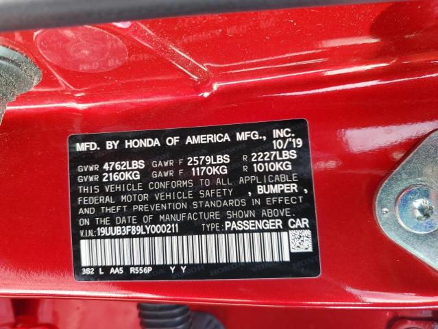 19UUB3F89LY000211 - 2020 ACURA TLX ADVANCE RED photo 12