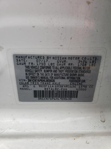 3N1CN7AP6HL908635 - 2017 NISSAN VERSA S WHITE photo 12