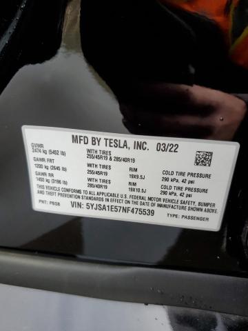5YJSA1E57NF475539 - 2022 TESLA MODEL S შავი ფოტო 12