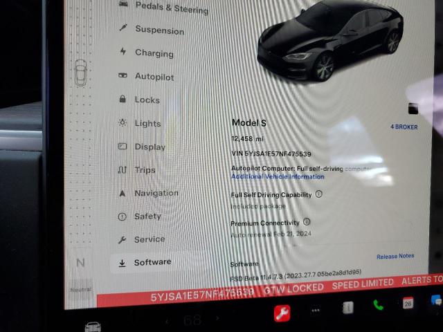 5YJSA1E57NF475539 - 2022 TESLA MODEL S შავი ფოტო 9