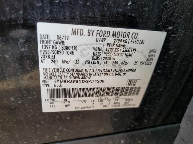 1FM5K8F8XDGA71288 - 2013 FORD EXPLORER LIMITED BLACK photo 13