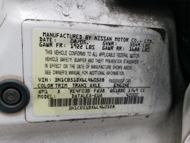 3N1CB51DX6L460528 - 2006 NISSAN SENTRA 1.8 WHITE photo 12