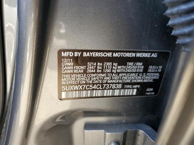 5UXWX7C54CL737838 - 2012 BMW X3 XDRIVE35I CHARCOAL photo 12