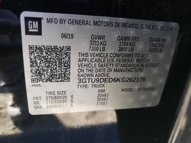 3GTU9DED6KG262176 - 2019 GMC SIERRA K1500 SLT BLACK photo 12