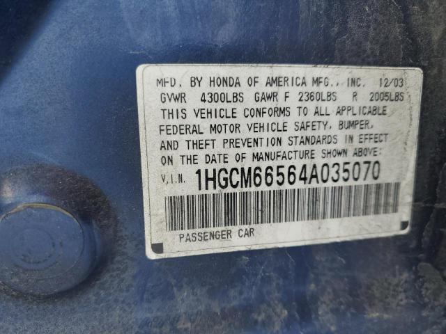 1HGCM66564A035070 - 2004 HONDA ACCORD EX BLUE photo 12