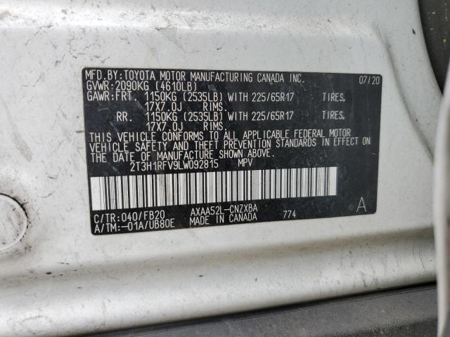 2T3H1RFV9LW092815 - 2020 TOYOTA RAV4 LE WHITE photo 13