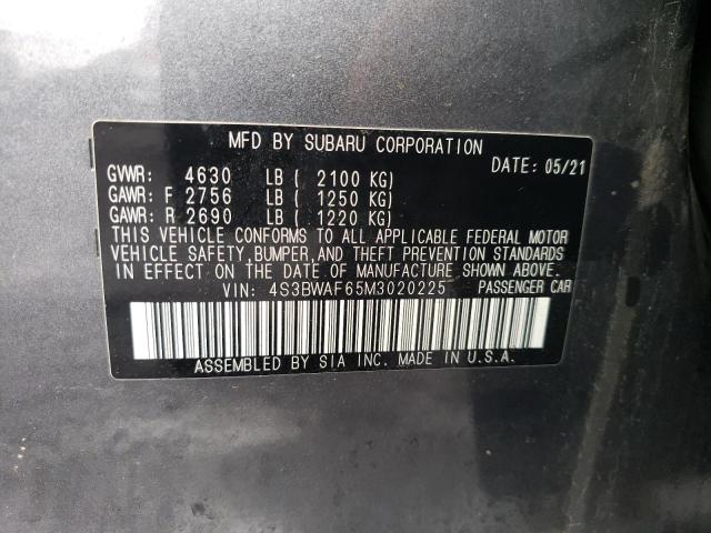 4S3BWAF65M3020225 - 2021 SUBARU LEGACY PREMIUM GRAY photo 12