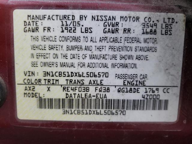 3N1CB51DX6L506570 - 2006 NISSAN SENTRA 1.8 RED photo 12