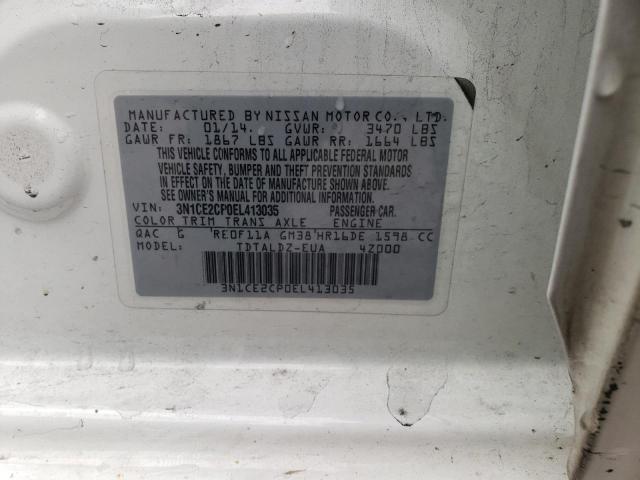 3N1CE2CP0EL413035 - 2014 NISSAN VERSA NOTE S WHITE photo 12