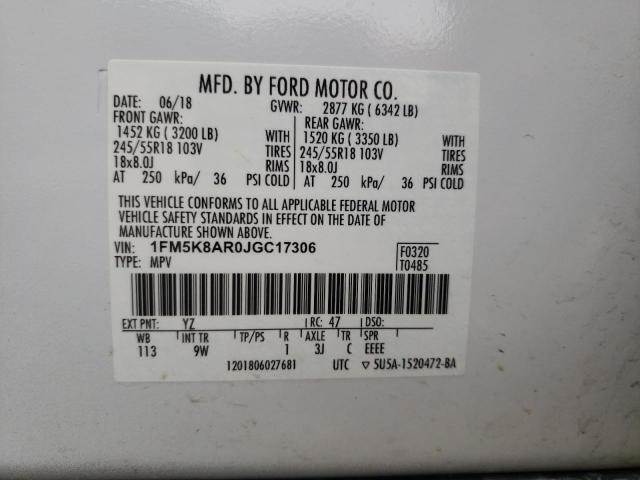 1FM5K8AR0JGC17306 - 2018 FORD EXPLORER POLICE INTERCEPTOR Սպիտակ լուսանկար 13