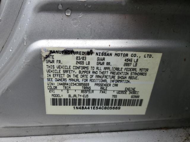 1N4BA41E54C805669 - 2004 NISSAN MAXIMA SE SILVER photo 12