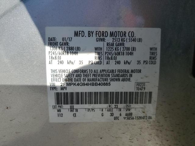 2FMPK4G94HBB40885 - 2017 FORD EDGE SE SILVER photo 14