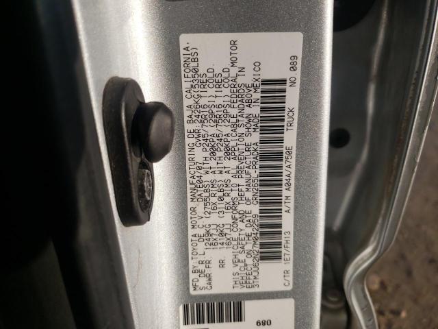 3TMJU62N27M042259 - 2007 TOYOTA TACOMA DOUBLE CAB PRERUNNER SILVER photo 12