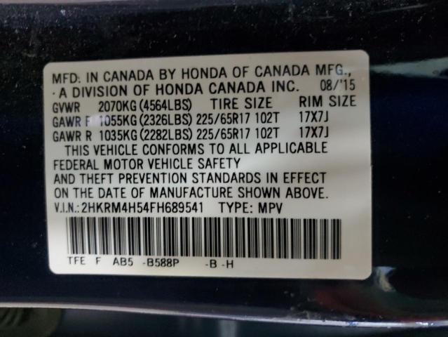 2HKRM4H54FH689541 - 2015 HONDA CR-V EX BLUE photo 12