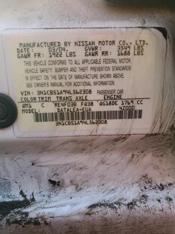 3N1CB51A94L562308 - 2004 NISSAN SENTRA 1.8S WHITE photo 12