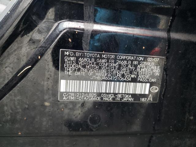 JTHBJ46G472106434 - 2007 LEXUS ES 350 BLACK photo 12