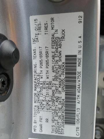 5TFJU4GN4FX075804 - 2015 TOYOTA TACOMA DOUBLE CAB PRERUNNER SILVER photo 13