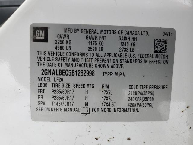 2GNALBEC5B1282998 - 2011 CHEVROLET EQUINOX LS WHITE photo 12