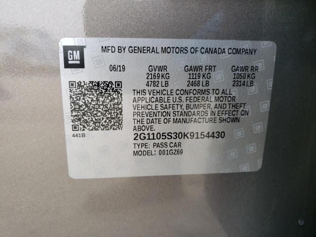 2G1105S30K9154430 - 2019 CHEVROLET IMPALA PREMIER GRAY photo 12