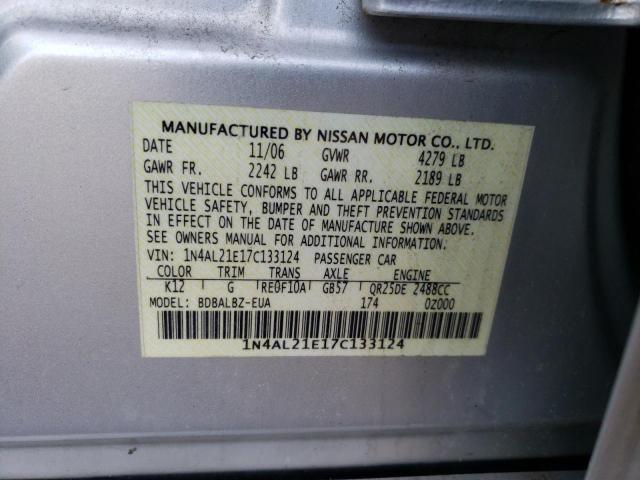 1N4AL21E17C133124 - 2007 NISSAN ALTIMA 2.5 SILVER photo 12