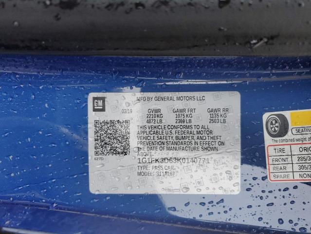 1G1FK3D63K0140771 - 2019 CHEVROLET CAMARO ZL1 BLUE photo 13