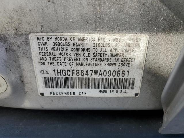 1HGCF8647WA090661 - 1998 HONDA ACCORD DX SILVER photo 12