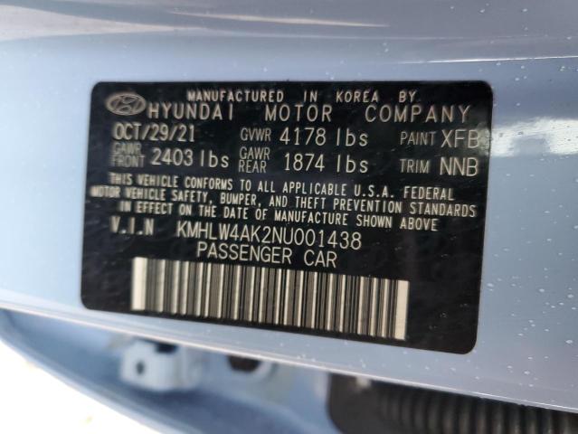 KMHLW4AK2NU001438 - 2022 HYUNDAI ELANTRA N BLUE photo 12