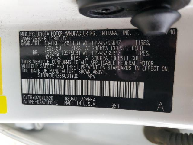 5TDZK3EH3BS031406 - 2011 TOYOTA HIGHLANDER BASE Ақ фото 13