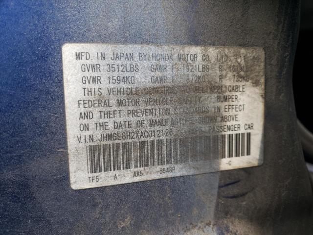 JHMGE8H2XAC012126 - 2010 HONDA FIT BLUE photo 12