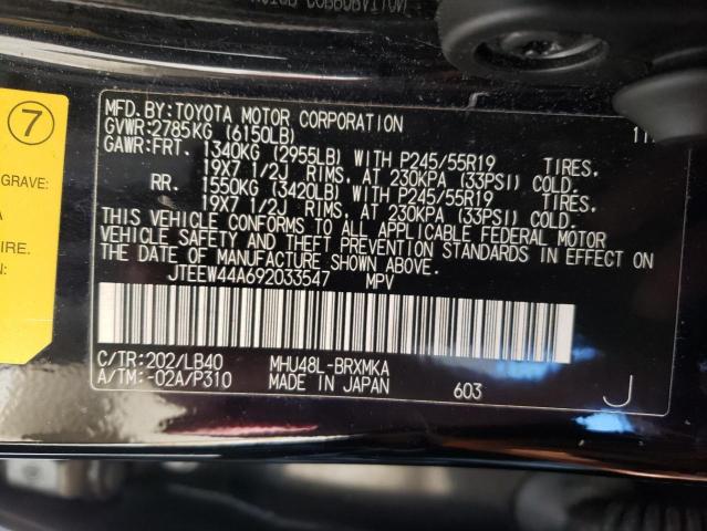 JTEEW44A692033547 - 2009 TOYOTA HIGHLANDER HYBRID LIMITED BLACK photo 12