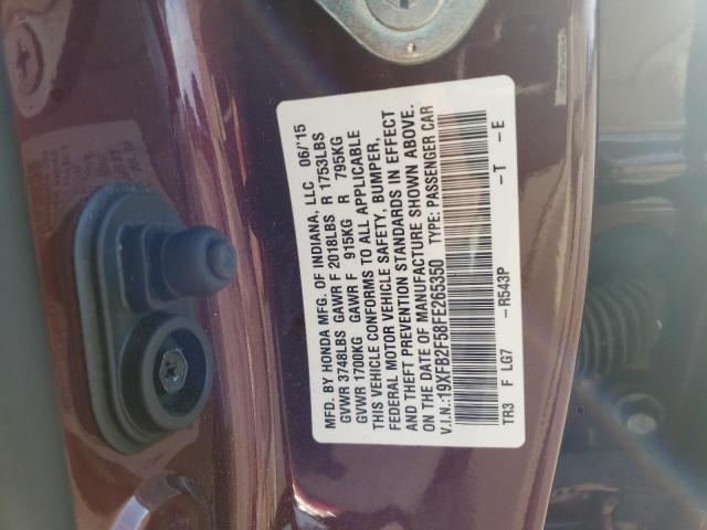 19XFB2F58FE265350 - 2015 HONDA CIVIC LX BURGUNDY photo 12