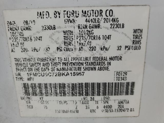 1FMCU0C72BKA15967 - 2011 FORD ESCAPE XLS WHITE photo 13