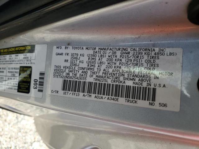 5TETX22N58Z542655 - 2008 TOYOTA TACOMA ACCESS CAB Күміс фото 12