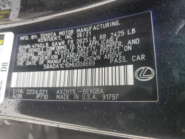 58ADA1C10MU008689 - 2021 LEXUS ES 300H BLACK photo 12