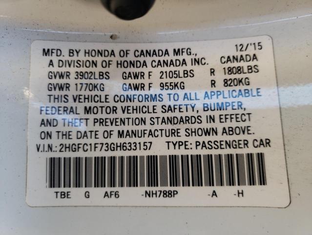 2HGFC1F73GH633157 - 2016 HONDA CIVIC EXL WHITE photo 12