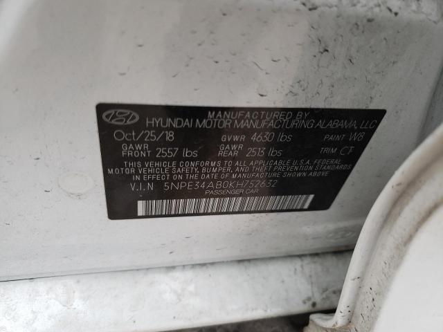 5NPE34AB0KH752632 - 2019 HYUNDAI SONATA LIMITED TURBO WHITE photo 12