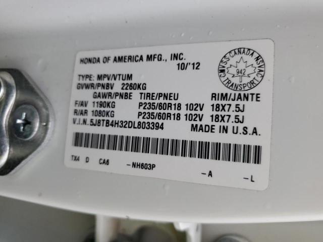 5J8TB4H32DL803394 - 2013 ACURA RDX WHITE photo 13