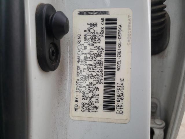 5YFBU4EEXDP177501 - 2013 TOYOTA COROLLA BASE WHITE photo 12