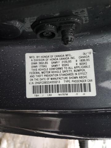 2HGFC3B32JH355213 - 2018 HONDA CIVIC EX GRAY photo 12