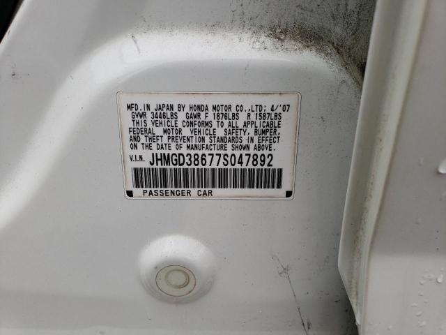 JHMGD38677S047892 - 2007 HONDA FIT S 白色 照片 12