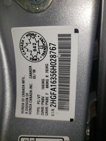 2HGFA16356H028767 - 2006 HONDA CIVIC DX VP SILVER photo 12