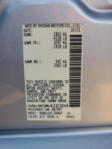 1N4BL4BV5MN420304 - 2021 NISSAN ALTIMA S SILVER photo 12