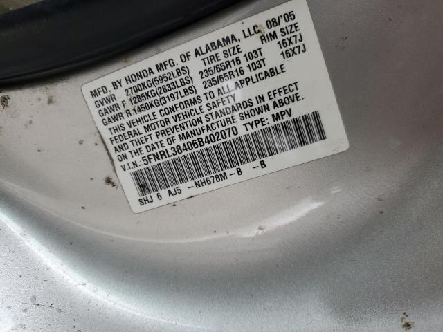 5FNRL38406B402070 - 2006 HONDA ODYSSEY EX SILVER photo 12