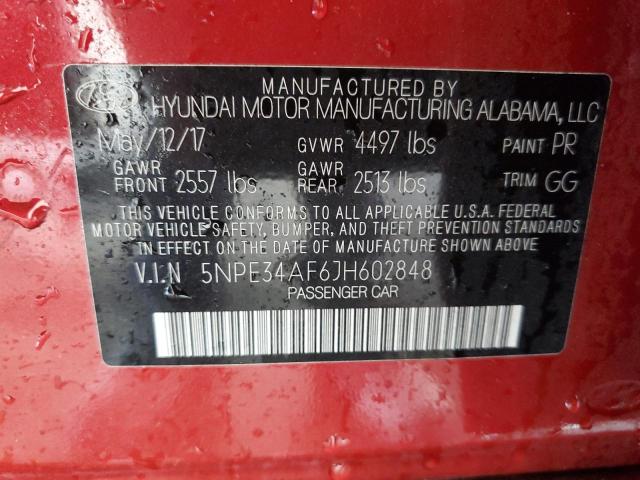 5NPE34AF6JH602848 - 2018 HYUNDAI SONATA SPORT RED photo 12