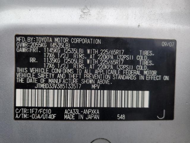 JTMBD33V385133517 - 2008 TOYOTA RAV 4 SILVER photo 13