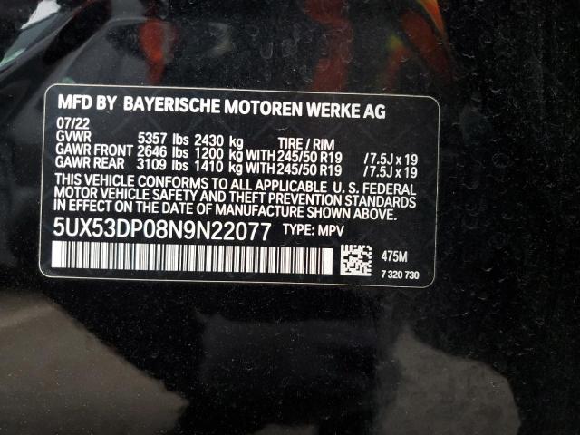 5UX53DP08N9N22077 - 2022 BMW X3 XDRIVE30I BLACK photo 13